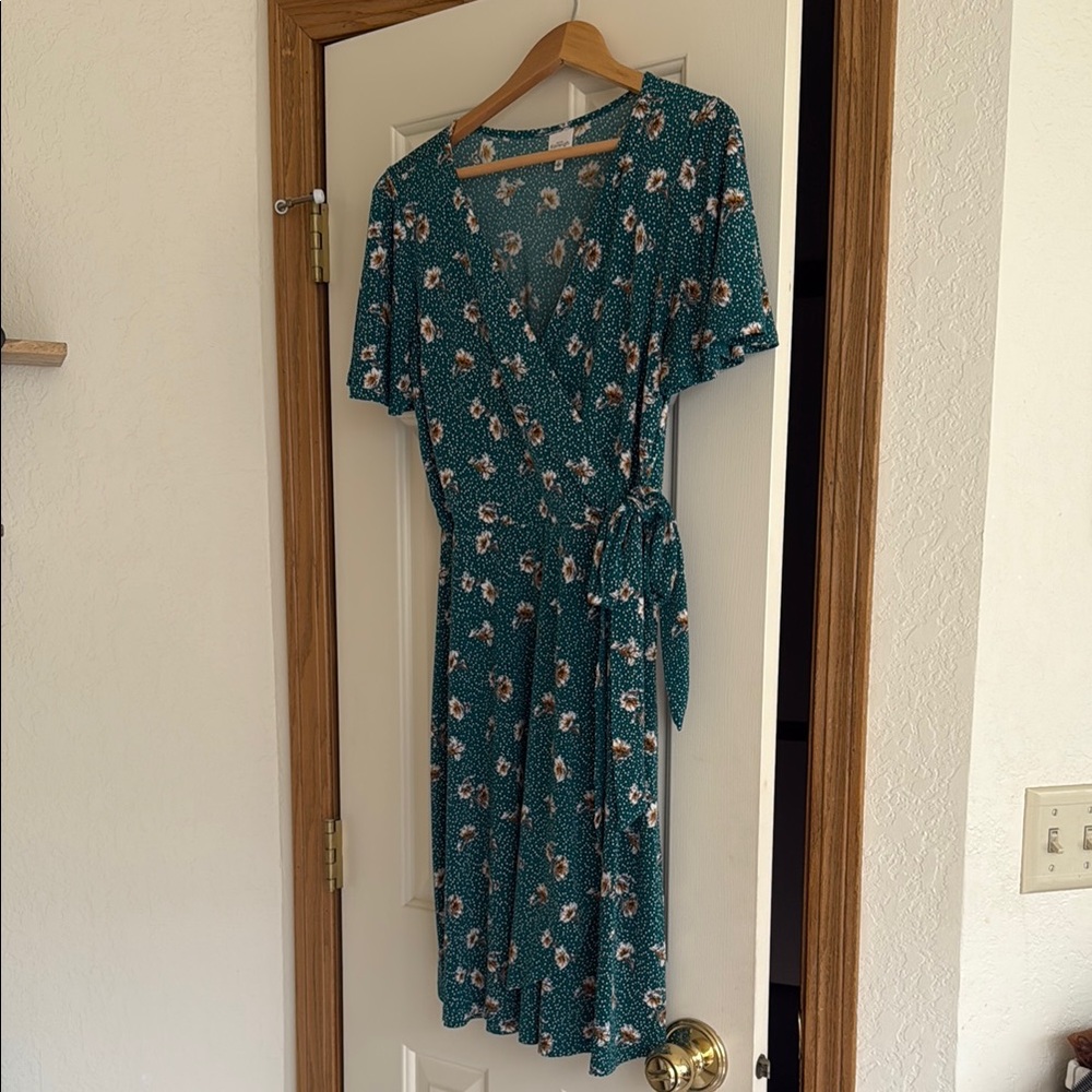 Floral Wrap Dress in Green and White